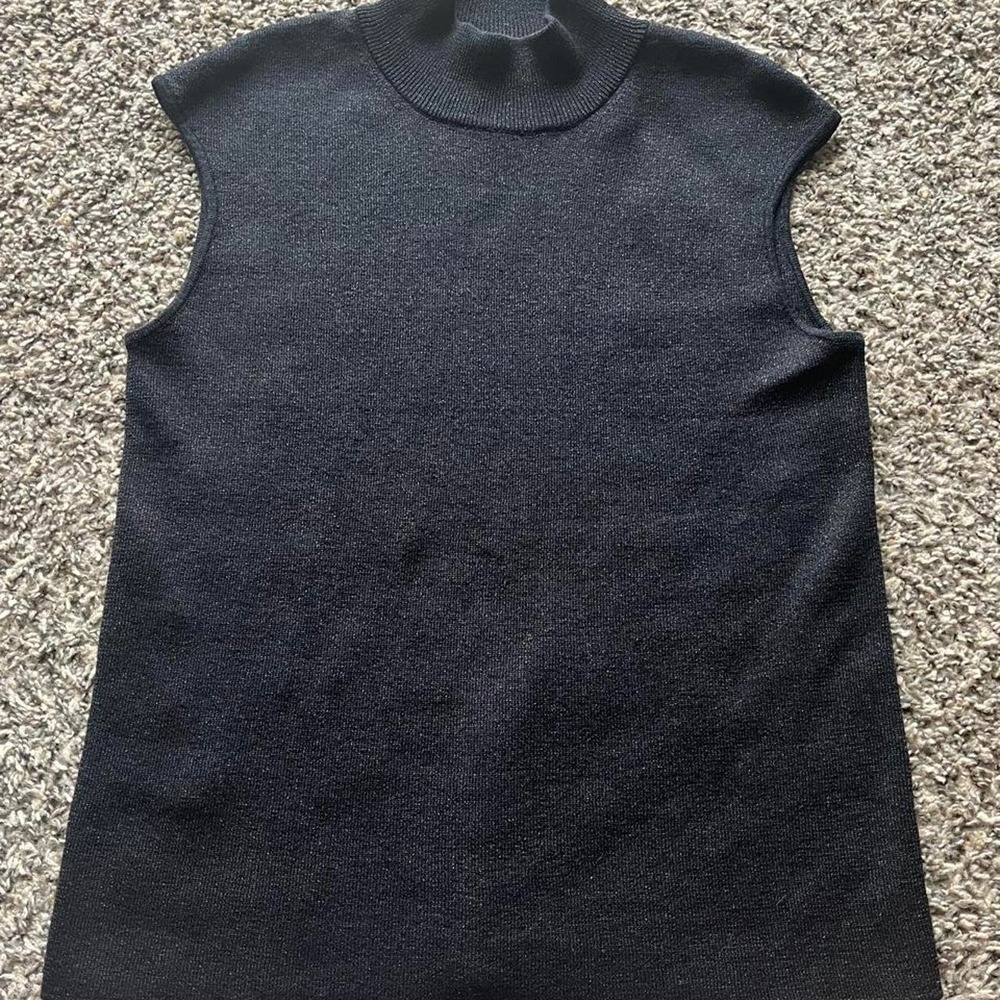 Coldwater Creek Silk Blend Metallic Mock Neck Sleeveless Sweater Shell Black L
